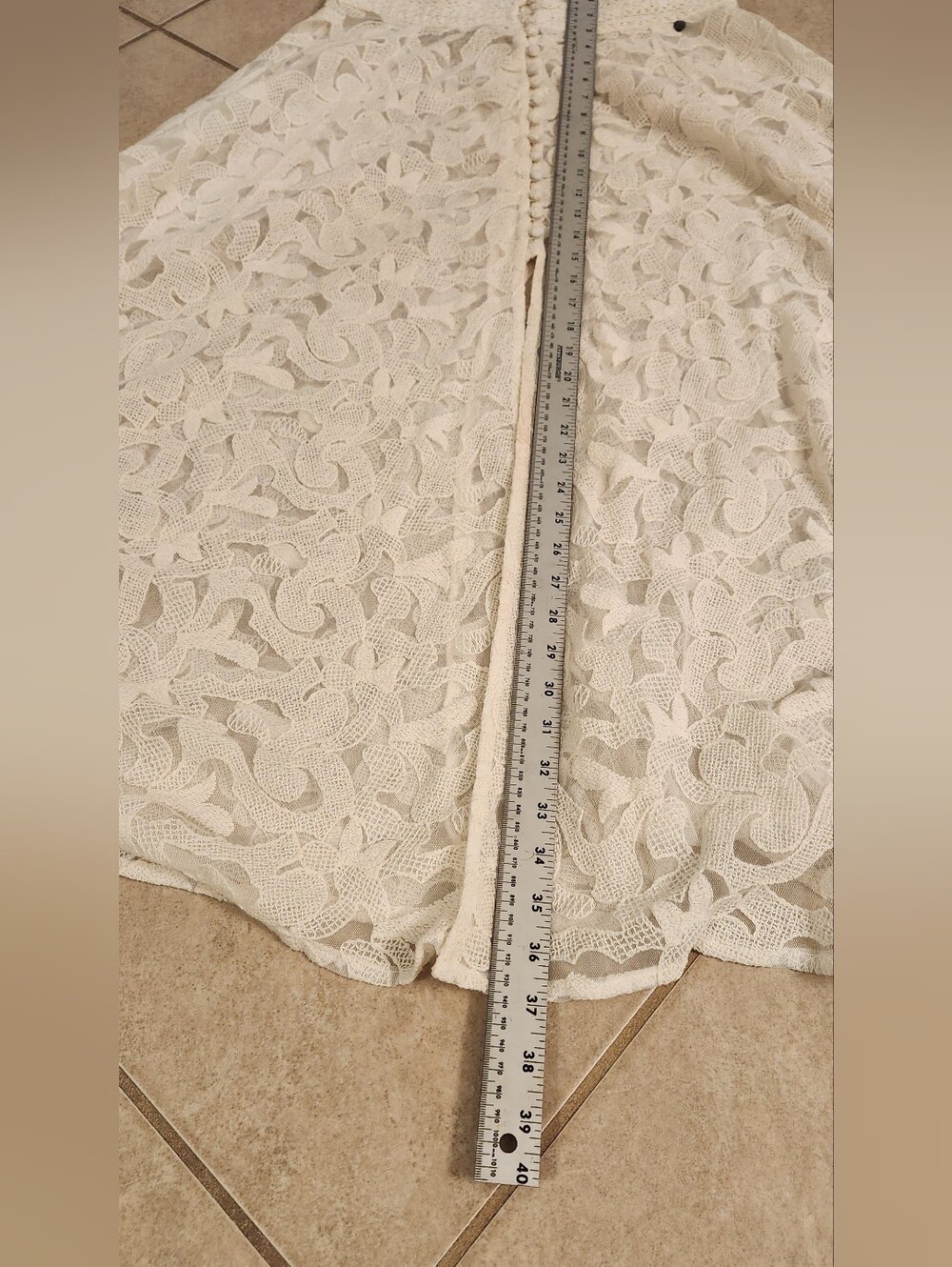 Elegant Cream Lace A-Line Maxi Skirt Size M See Through Beautifully Made - Picture 11 of 13
